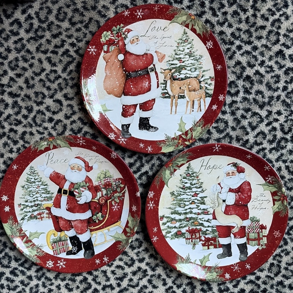 Set 3 Susan Winget Santa Christmas Plates 10.5" Love Hope Peace‎ Certified Intl